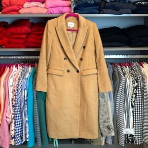 Loft 48% wool tan double breasted long coat size XS